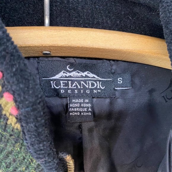 Icelandic Design Small Wool Sweater Jacket Full Zip Cardigan Embroidered Green - Picture 5 of 10